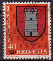 z vendido Suiza 1981 Scott B485 Sello Heraldica Pro Juventud Torre usado Switzerland Suisse 